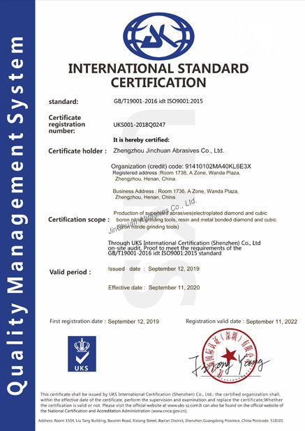 Chine ZHENGZHOU JINCHUAN ABRASIVES CO., LTD. certifications