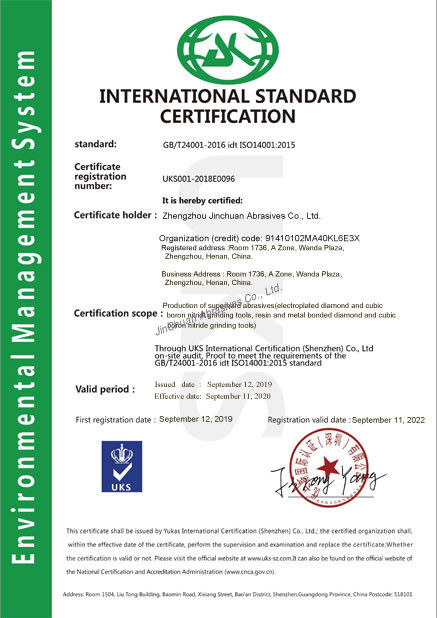 Chine ZHENGZHOU JINCHUAN ABRASIVES CO., LTD. certifications