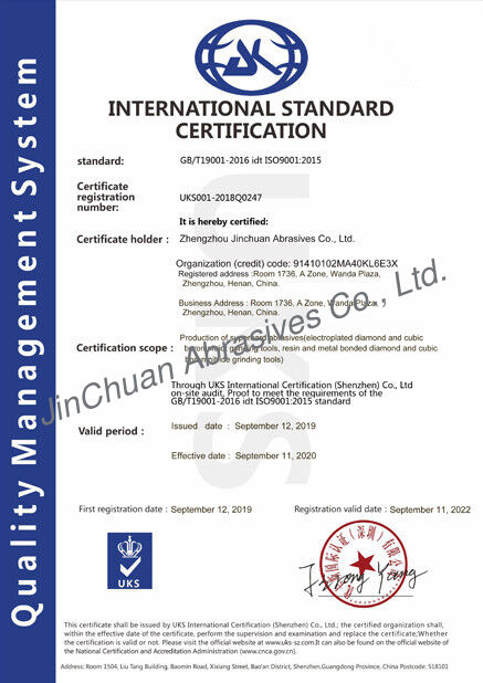 La Chine ZHENGZHOU JINCHUAN ABRASIVES CO., LTD. certifications
