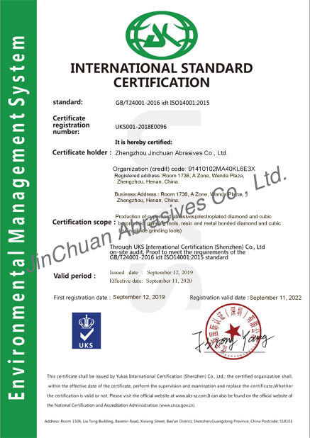 La Chine ZHENGZHOU JINCHUAN ABRASIVES CO., LTD. certifications